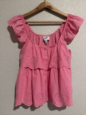 NEW Planet Heart Juniors' Cotton Eyelet Tiered Top Country Coastal Cowgirl Pink